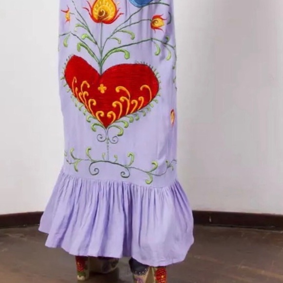5 Star ⭐️ Maxi Dress Kimono Bohemian Embroidered Lilac Hearts Magic Gown, NOW IN - Picture 4 of 4